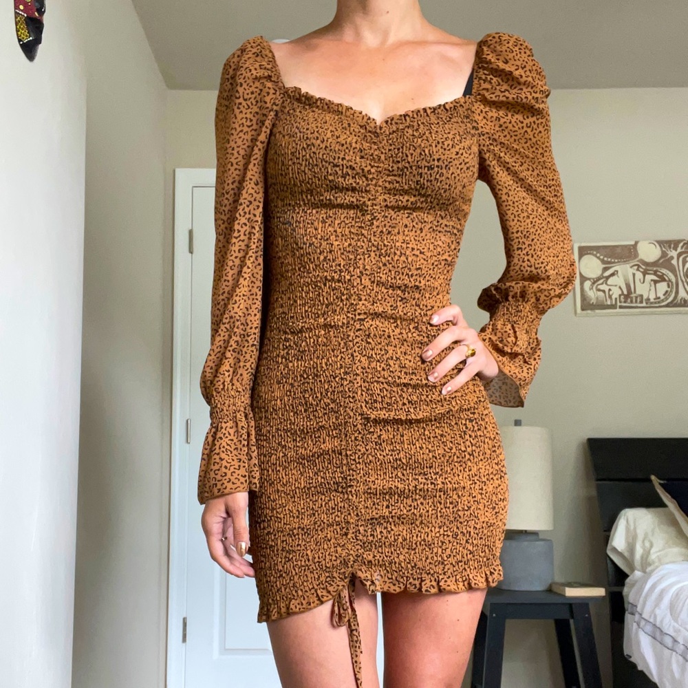 Leopard Print Bodycon Dress with Billowy Sleeves
